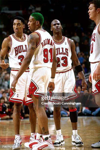 Scottie Pippen, Dennis Rodman, and Michael Jordan of the Chicago News  Photo - Getty Images
