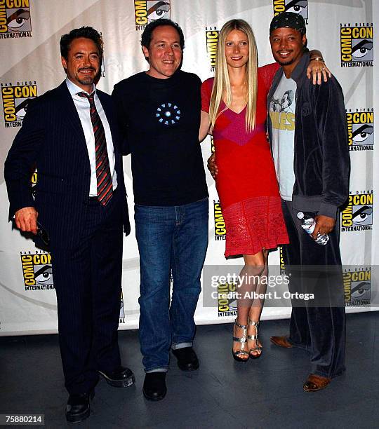 Actor Robert Downey Jr.,director Jon Favreau, actress Gwyneth Paltrow and actor Terrence Howard of "Iron Man" attend the 2007 Comic-Con International...