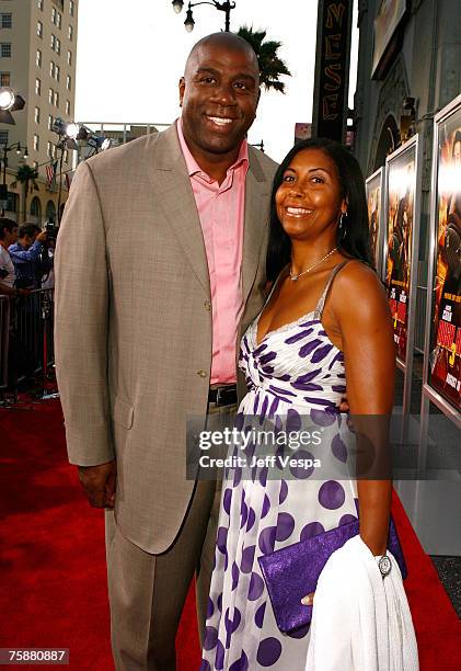 Earvin "Magic" Johnson and wife Cookie Johnson arrive to the premiere of "Rush Hour 3" at Mann's Chinese Theater on July 30, 2007 in Hollywood,...