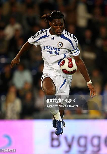 Didier Drogba of Chelsea in action during the pre-season friendly between Brondby and Chelsea at the Brondby Stadium on July 31, 2007 in Copenhagen,...