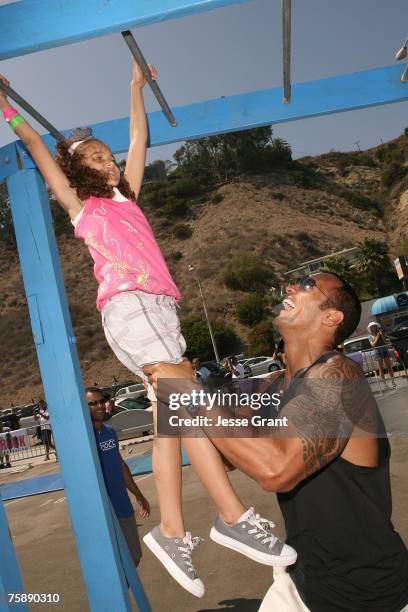 Actress Madison Pettis and Actor Dwayne "The Rock" Johnson at the Summer On The Pier Benefiting "The Rock" Foundation Event on July 29, 2007 in...