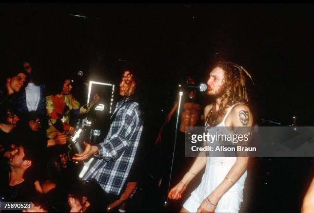 Mike Starr and Layne Staley of Alice in Chains, performing at the Offramp in Seattle, 4th February 1991.