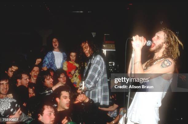 Mike Starr and Layne Staley of Alice in Chains, performing at the Offramp in Seattle, 4th February 1991.