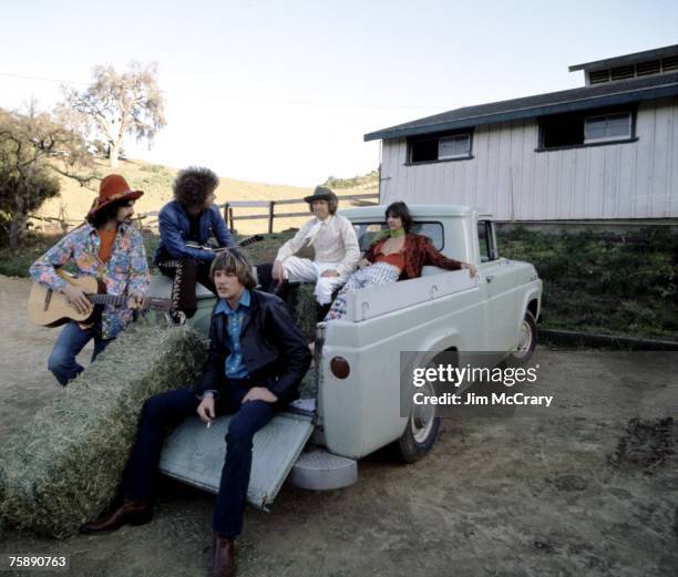 Bassist Chris Ethridge, guitarist Chris Hillman, pedal steel player "Sneaky" Pete Kleinow, singer Gram Parsons and drummer Michael Clarke of the...