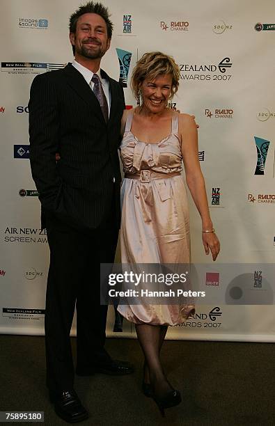 Grant Bowler and Robyn Malcolm from Outrageous Fortune arrive at the Air New Zealand Screen Awards at Sky City Theatre on Aug. 1, 2007 in Auckland,...