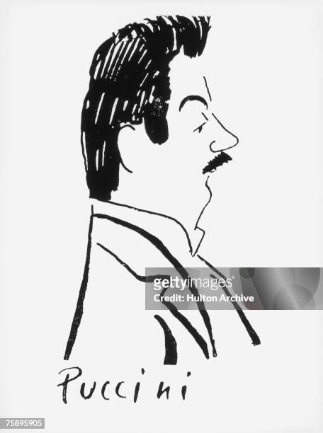 Caricature of Italian operatic composer Giacomo Puccini , circa 1900.