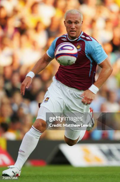 Dean Ashton of West Ham United in action during the Pre Season Friendly match between Norwich City and West Ham United at Carrow Road on July 31,...