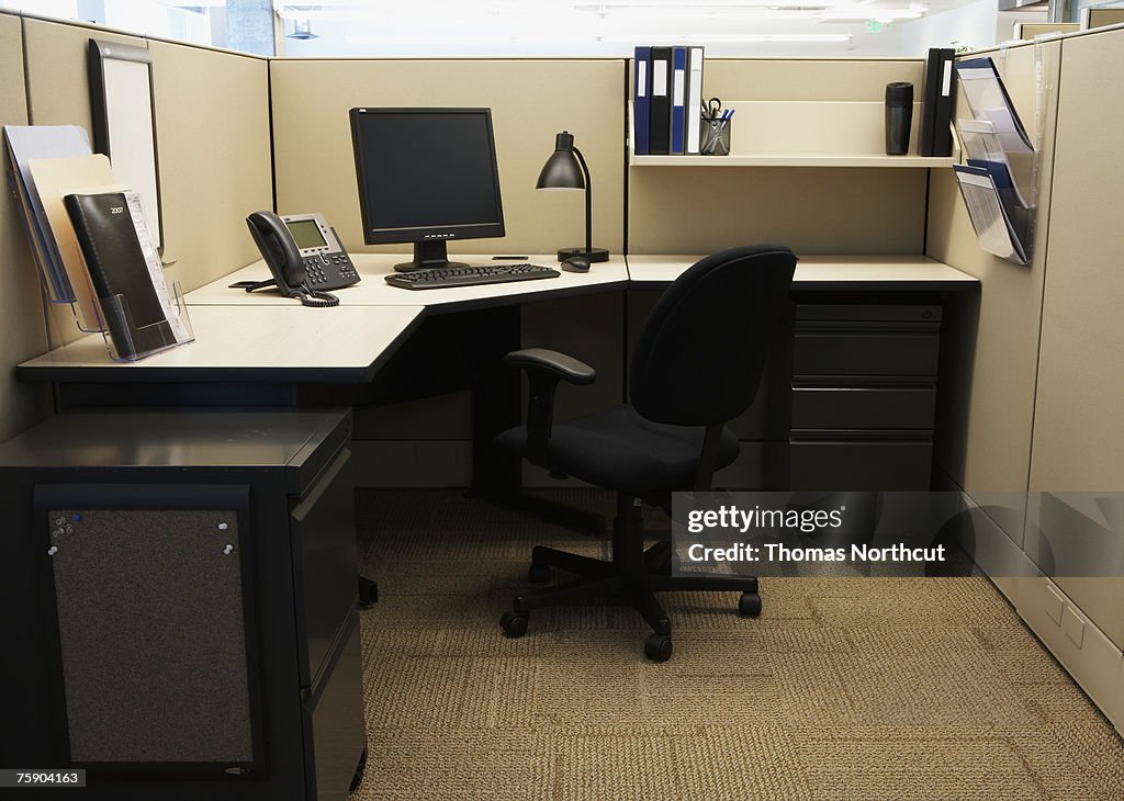 Computer with telephone in office