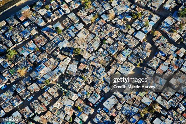 south africa, gauteng province, johannesburg, aerial view of alexandra township - slum africa stock pictures, royalty-free photos & images