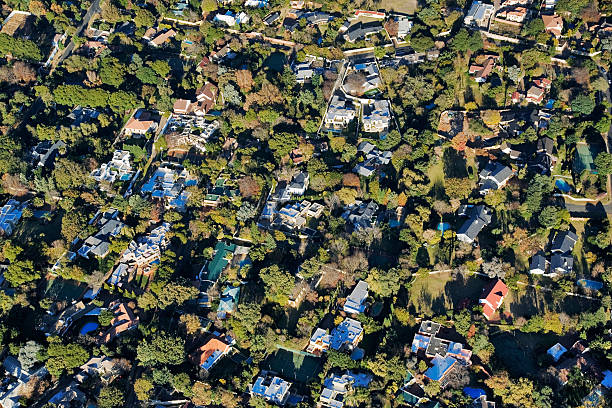 south africa gauteng province johannesburg aerial view of a tree lined suburb
