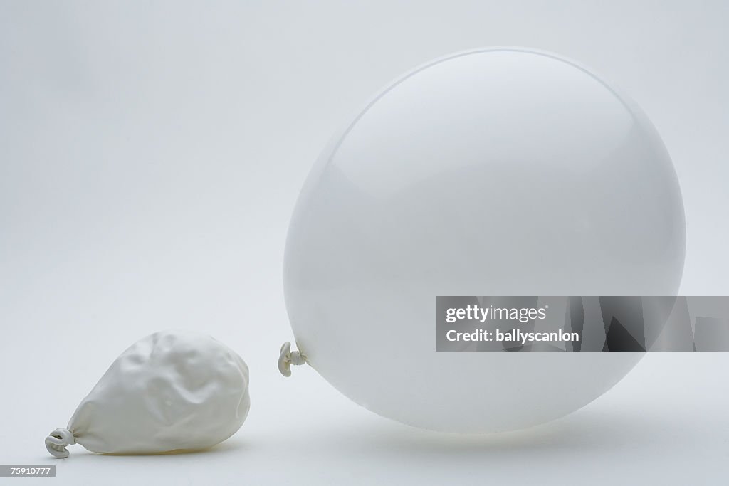 White balloon and deflated balloon on a white background