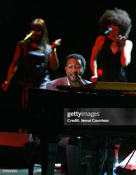 John Legend performs at the Clinton Foundation Millennium Network Reception held at Roseland Ballroom on July 31, 2007 in New York City