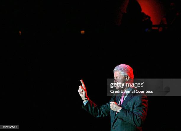 Former President William Jefferson Clinton addresses the audience in attendance at the Clinton Foundation Millennium Network Reception held at...