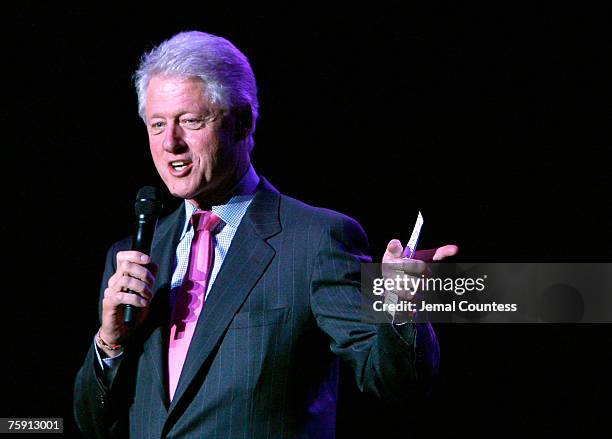 Former President William Jefferson Clinton addresses the audience in attendance at the Clinton Foundation Millennium Network Reception held at...