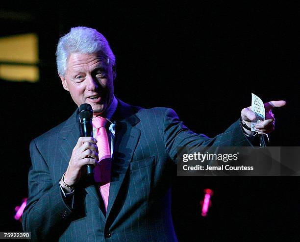 Former President William Jefferson Clinton addresses the audience in attendance at the Clinton Foundation Millennium Network Reception held at...