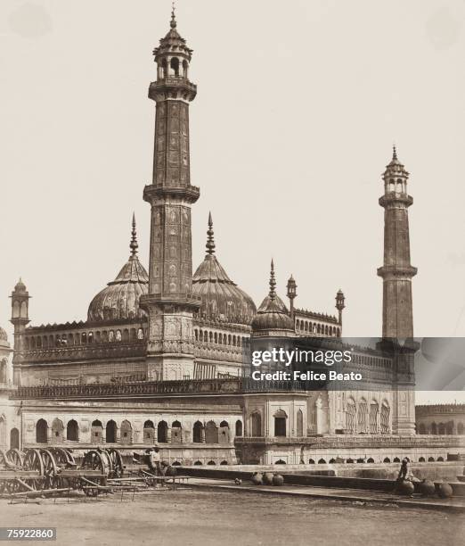 The Asafi Masjid or mosque of Asaf-ud-Daula in the Bara Imambara complex of Lucknow, shortly after the Indian Mutiny, 1858.