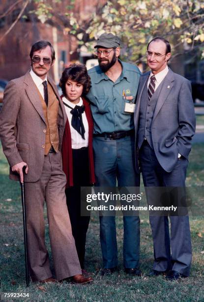 Air Florida Flight 90 crash survivors Joseph Stiley, Patricia Felch, Roger Olian, and Bert Hamilton, pose for a photo on November 15, 1982 in...