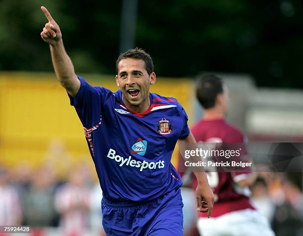 Michael Chopra celebrates scoring his first goal for Sunderland during the pre-season friendly between Galway United and Sunderland at Terryland...