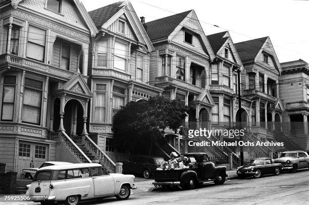 The Haight-Ashbury district is known for its Victorian/Queen Anne-style homes in early summer 1967 in San Francisco, California.