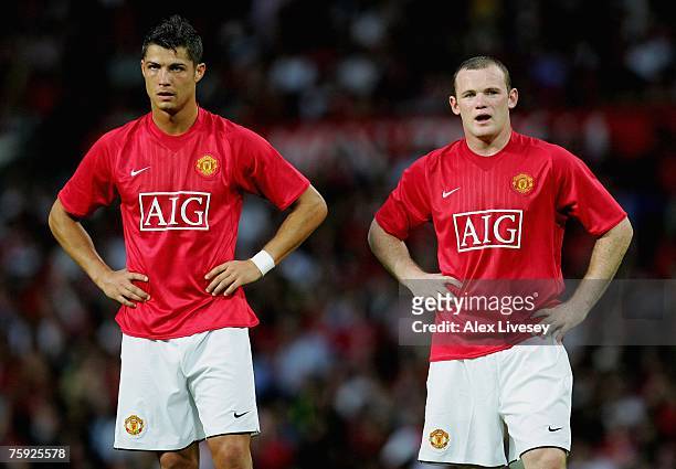 Cristiano Ronaldo and Wayne Rooney of Manchester United during the pre-season friendly match between Manchester United and Inter Milan at Old...