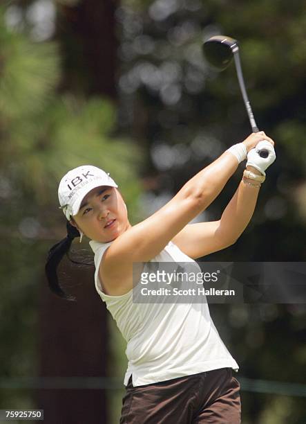 Jeong Jang hits a shot during round one of the U.S. Women's Open Championship at Pine Needles Lodge & Golf Club on June 28, 2007 in Southern Pines,...