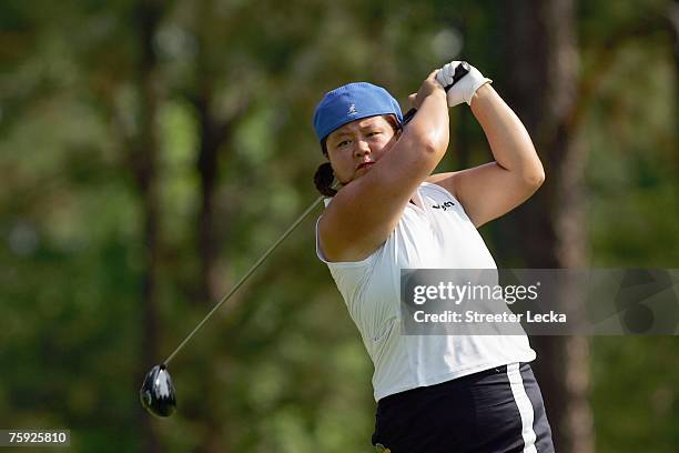 Christina Kim hits a shot during round one of the U.S. Women's Open Championship at Pine Needles Lodge & Golf Club on June 28, 2007 in Southern...