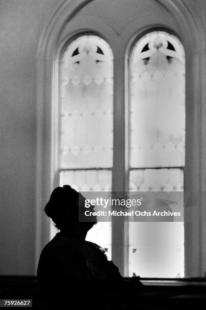 Gospel singer Mahalia Jackson performs in a church the weekend of the American Jazz Festival in July 1958 in Newport, Rhode Island.