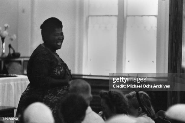 Gospel singer Mahalia Jackson performs at a church the weekend of the American Jazz Festival in July 1958 in Newport, Rhode Island.