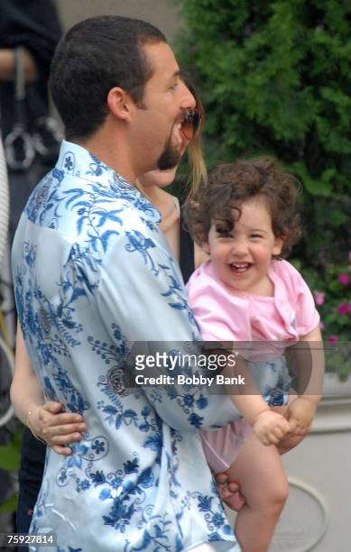 Adam Sandler with Sadie his one year old daughter on the set of "You Don't Mess With The Zohan" at 54th Street and Park Avenue on Auguest 1, 2007 in...