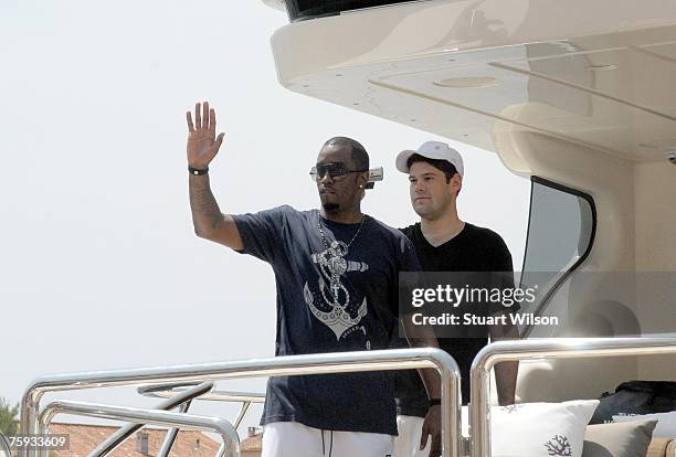 Diddy is seen aboard his yacht in St Tropez Harbor on August 02, 2007 in St Tropez, France.