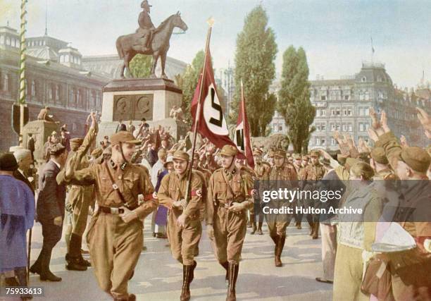 German Nazi activist Horst Wessel at the head of a parade of S.A. Stormtroopers, or 'brownshirts', in Nuremberg, Germany, 1929. Picture 41 of a...