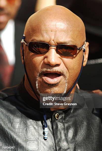 Elmer "Geronimo" Pratt arrives at the memorial service for Johnnie Cochran at West Angeles Cathederal in Los Angeles, California April 6, 2005