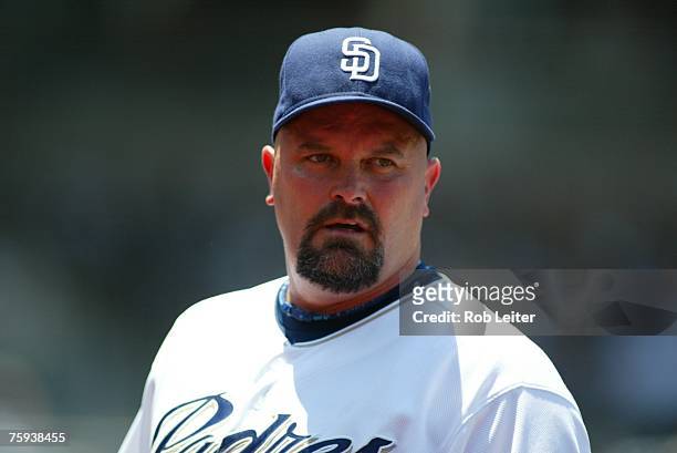 David Wells of the San Diego Padres looks over to first base during the game against the Atlanta Braves at Petco Park in San Diego, California on...