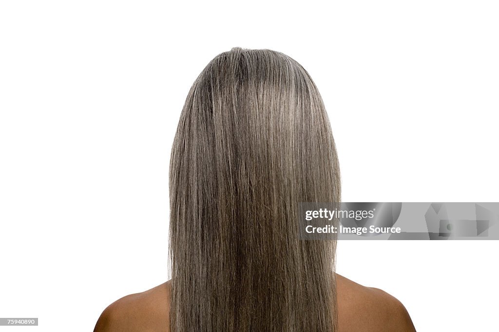 Rear view of a woman with gray hair
