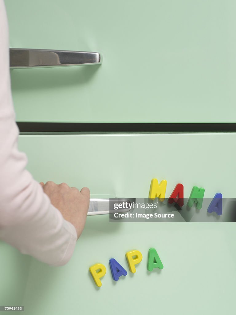 Words written with magnets on refrigerator