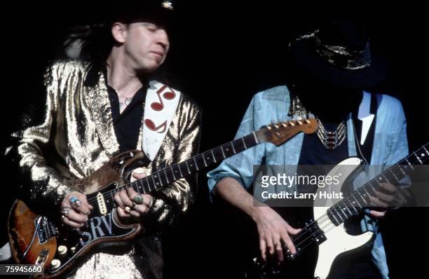 Blues band Stevie Ray Vaughan and Double Trouble perform onstage in circa 1986.