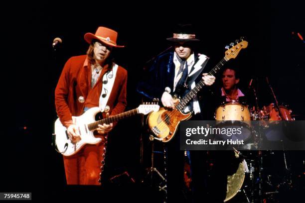 Blues band Stevie Ray Vaughan and Double Trouble perform onstage in circa 1986.