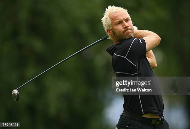 Per-Ulrik Johansson of Sweden in action during the second round of the Russian Open Golf Championship at the Moscow Country Club August 3, 2007 in...