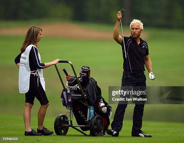 Per-Ulrik Johansson of Sweden in action during the second round of the Russian Open Golf Championship at the Moscow Country Club August 3, 2007 in...