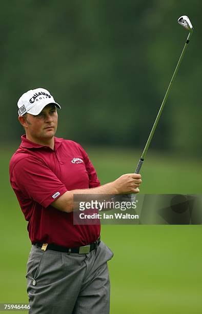 Kyron Sullivan of Wales in action during the second round of the Russian Open Golf Championship at the Moscow Country Club August 3, 2007 in Moscow,...