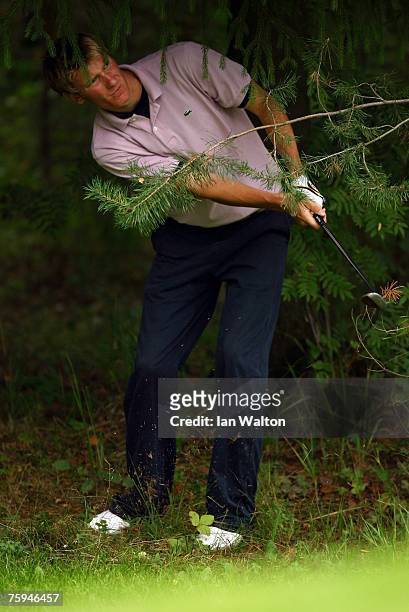 Chris Wood of England in action during the second round of the Russian Open Golf Championship at the Moscow Country Club August 3, 2007 in Moscow,...