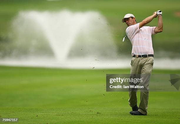 Jesus Matia Arruti of Spain in action on the 18th hole during the second round of the Russian Open Golf Championship at the Moscow Country Club...