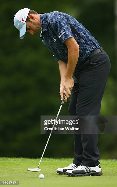 Richard Bland of England in action on the 9th hole during the second round of the Russian Open Golf Championship at the Moscow Country Club August 3,...