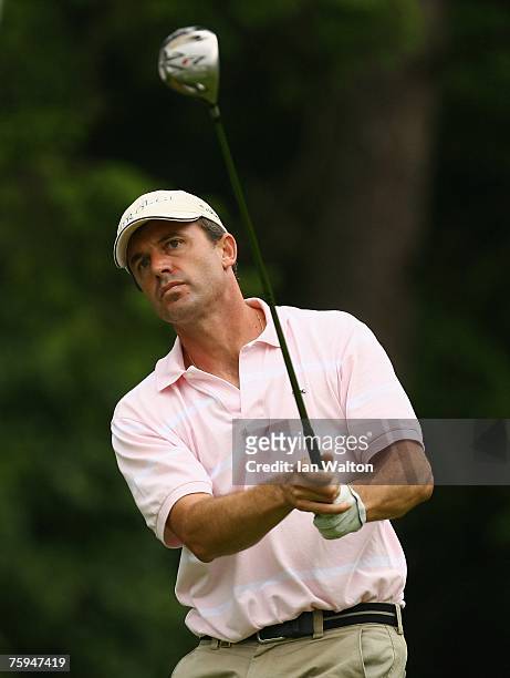 Jesus Matia Arruti of Spain in action on the 18th hole during the second round of the Russian Open Golf Championship at the Moscow Country Club...