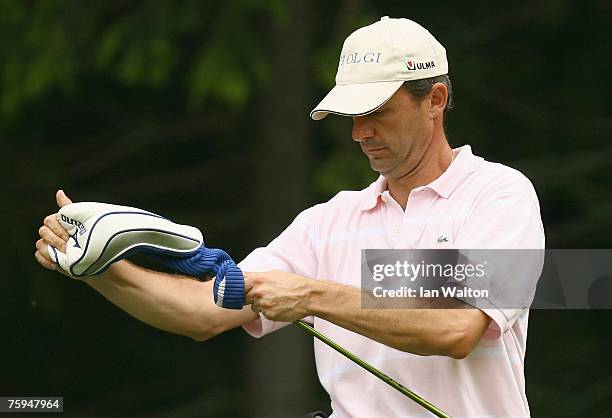 Jesus Matia Arruti of Spain in action on the 18th hole during the second round of the Russian Open Golf Championship at the Moscow Country Club...