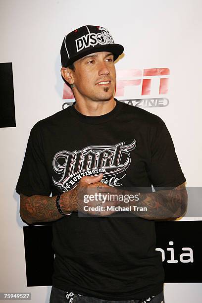 Moto X rider Carey Hart arrives at the "Disturbia" DVD release party at The Standard Hotel on August 2, 2007 in Los Angeles, California.