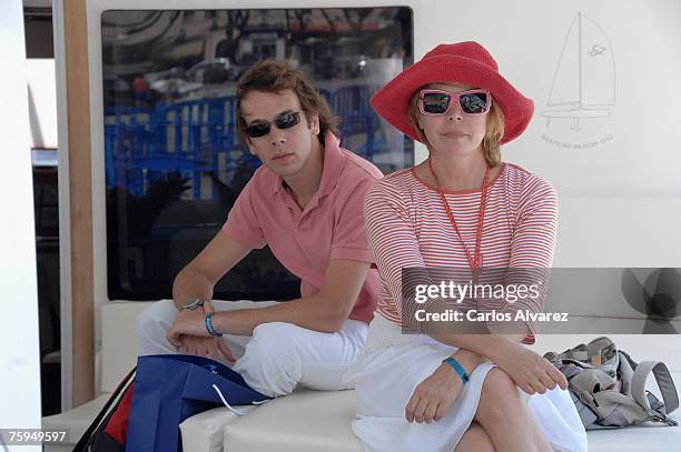 Spanish designer Agatha Ruiz de la Prada and her son Tristan Ramirez Iglesias during the 26th Copa del Rey Sailing Trophy on August 03, 2007 in...