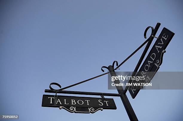 Street signs showing the cross street that leads off Talbot Street to where many of the higher priced homes are in St. Michaels, Maryland, are seen...