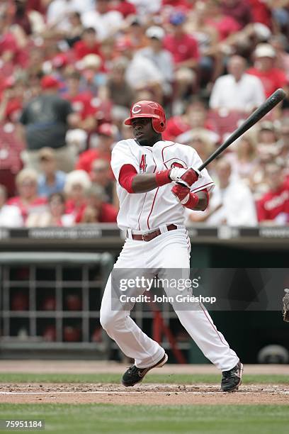 Brandon Phillips of the Cincinnati Reds bats during the game against the San Francisco Giants at Great American Ball Park in Cincinnati, Ohio on July...