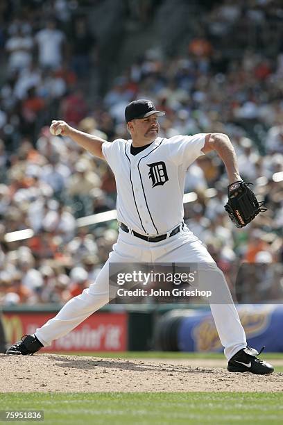 Todd Jones of the Detroit Tigers pitches during the game against the Boston Red Sox at Comerica Park in Detroit, Michigan on July 8, 2007. The Tigers...